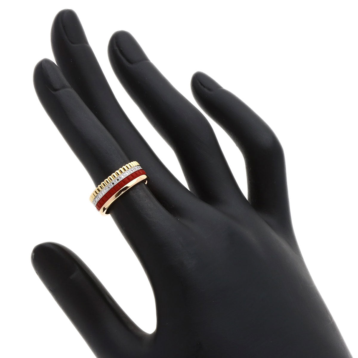 Boucheron Quatre Small Red Ceramic Diamond JRG0293847 Ring K18 Pink Gold Ladies [Used]