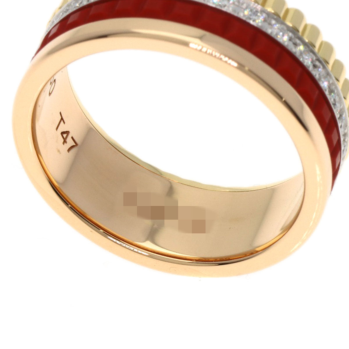 Boucheron Quatre Small Red Ceramic Diamond JRG0293847 Ring K18 Pink Gold Ladies [Used]