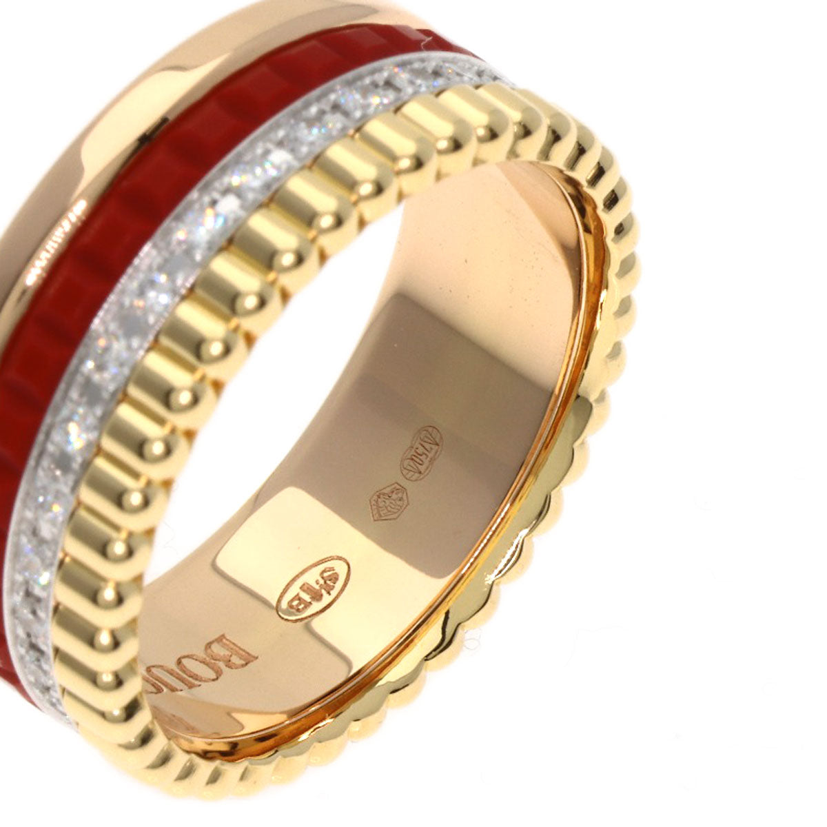 Boucheron Quatre Small Red Ceramic Diamond JRG0293847 Ring K18 Pink Gold Ladies [Used]