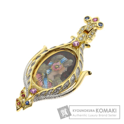 MITSUO KAJI Enamel Sapphire Ruby Diamond Pendant top K18 Yellow Gold Ladies [Used]