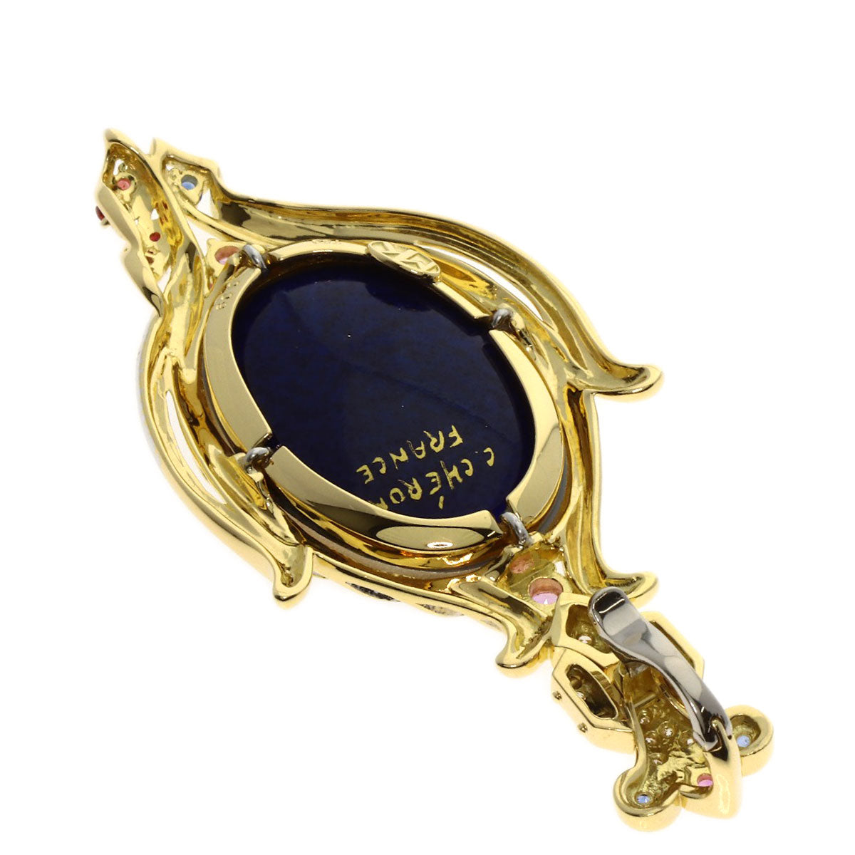 MITSUO KAJI Enamel Sapphire Ruby Diamond Pendant top K18 Yellow Gold Ladies [Used]