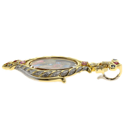 MITSUO KAJI Enamel Sapphire Ruby Diamond Pendant top K18 Yellow Gold Ladies [Used]