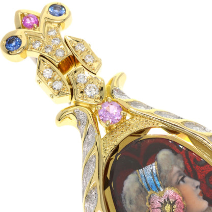 MITSUO KAJI Enamel Sapphire Ruby Diamond Pendant top K18 Yellow Gold Ladies [Used]