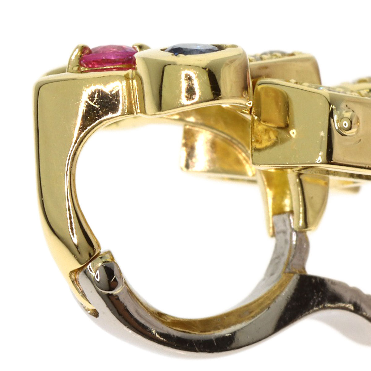 MITSUO KAJI Enamel Sapphire Ruby Diamond Pendant top K18 Yellow Gold Ladies [Used]