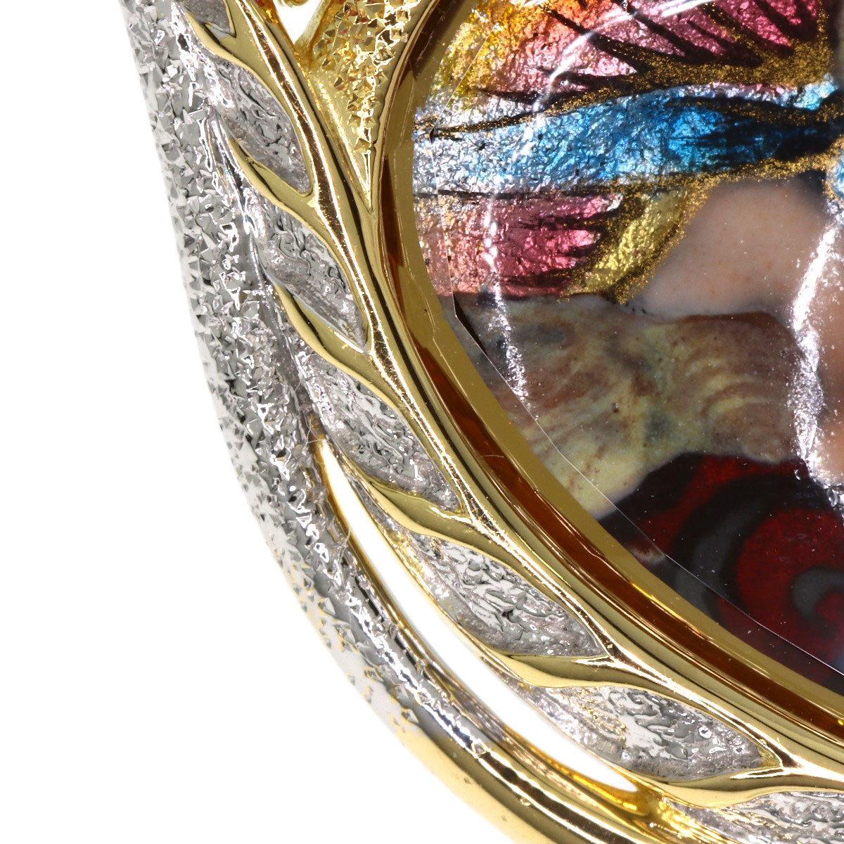 MITSUO KAJI Enamel Sapphire Ruby Diamond Pendant top K18 Yellow Gold Ladies [Used]