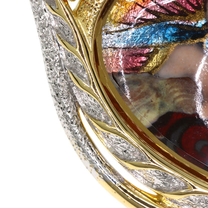 MITSUO KAJI Enamel Sapphire Ruby Diamond Pendant top K18 Yellow Gold Ladies [Used]