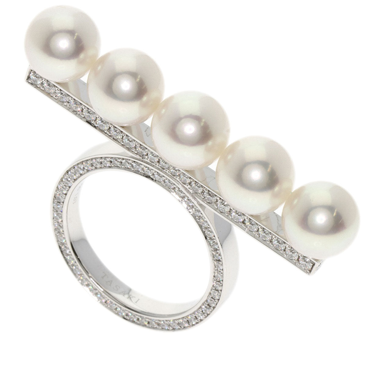 TASAKI Balance Signature Pavé Diamond Akoya Pearl Ring K18 White Gold Ladies [Used]