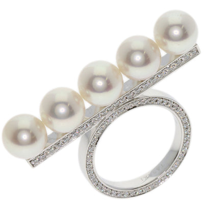 TASAKI Balance Signature Pavé Diamond Akoya Pearl Ring K18 White Gold Ladies [Used]