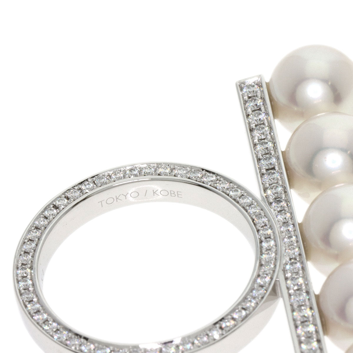 TASAKI Balance Signature Pavé Diamond Akoya Pearl Ring K18 White Gold Ladies [Used]