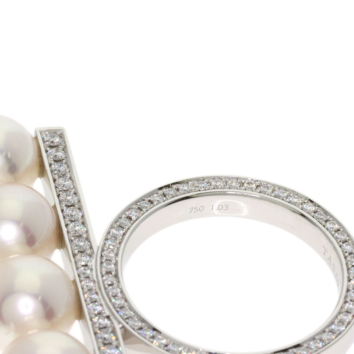 TASAKI Balance Signature Pavé Diamond Akoya Pearl Ring K18 White Gold Ladies [Used]