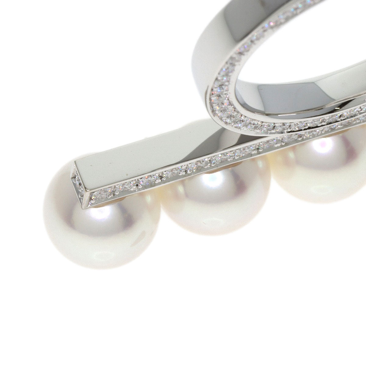 TASAKI Balance Signature Pavé Diamond Akoya Pearl Ring K18 White Gold Ladies [Used]