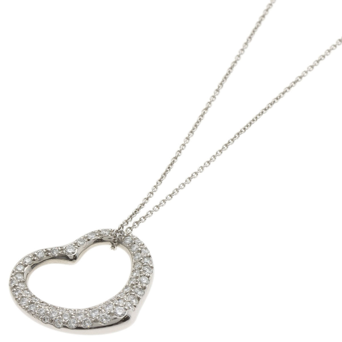 TIFFANY&Co. Open Heart Full Pave Diamond Necklace Platinum PT950 Ladies [Used]