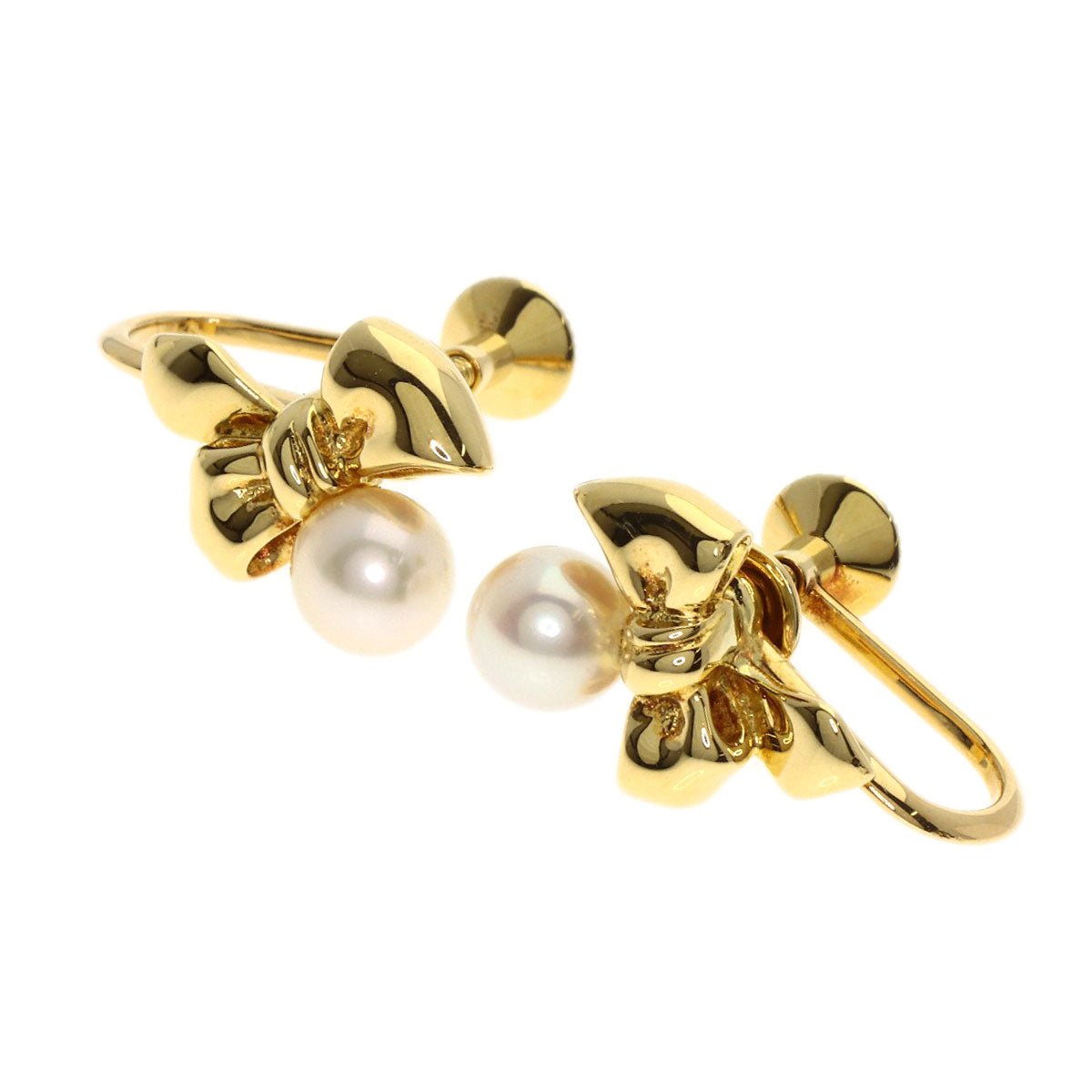 MIKIMOTO Ribbon Pearl Earring K18 Yellow Gold Ladies [Used]