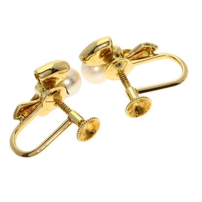 MIKIMOTO Ribbon Pearl Earring K18 Yellow Gold Ladies [Used]