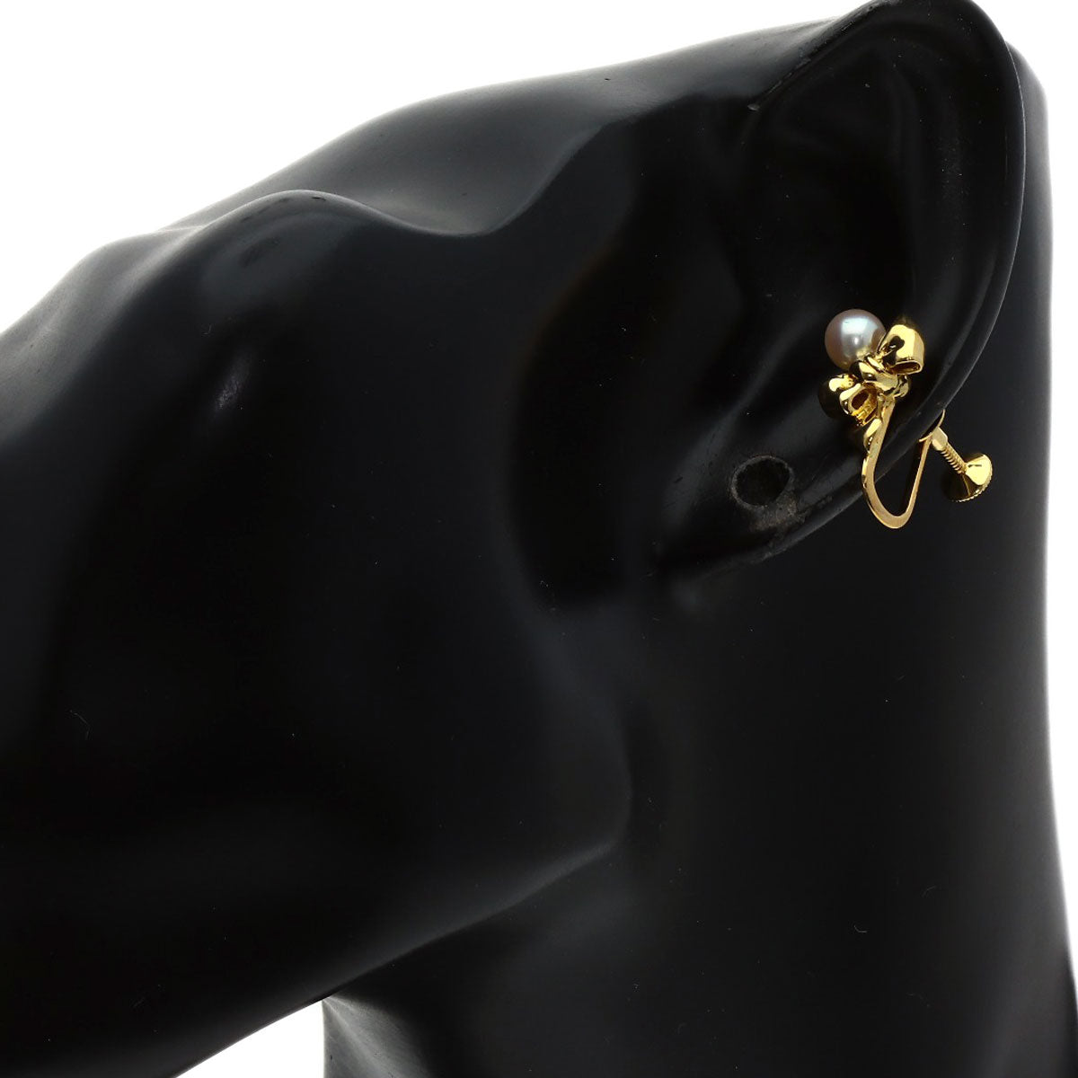 MIKIMOTO Ribbon Pearl Earring K18 Yellow Gold Ladies [Used]