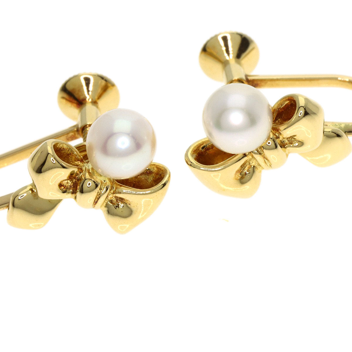 MIKIMOTO Ribbon Pearl Earring K18 Yellow Gold Ladies [Used]
