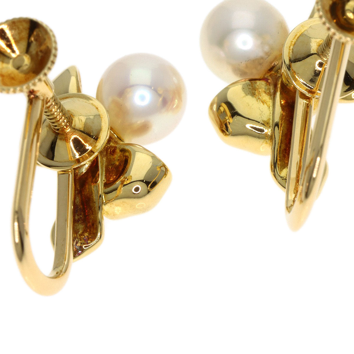 MIKIMOTO Ribbon Pearl Earring K18 Yellow Gold Ladies [Used]