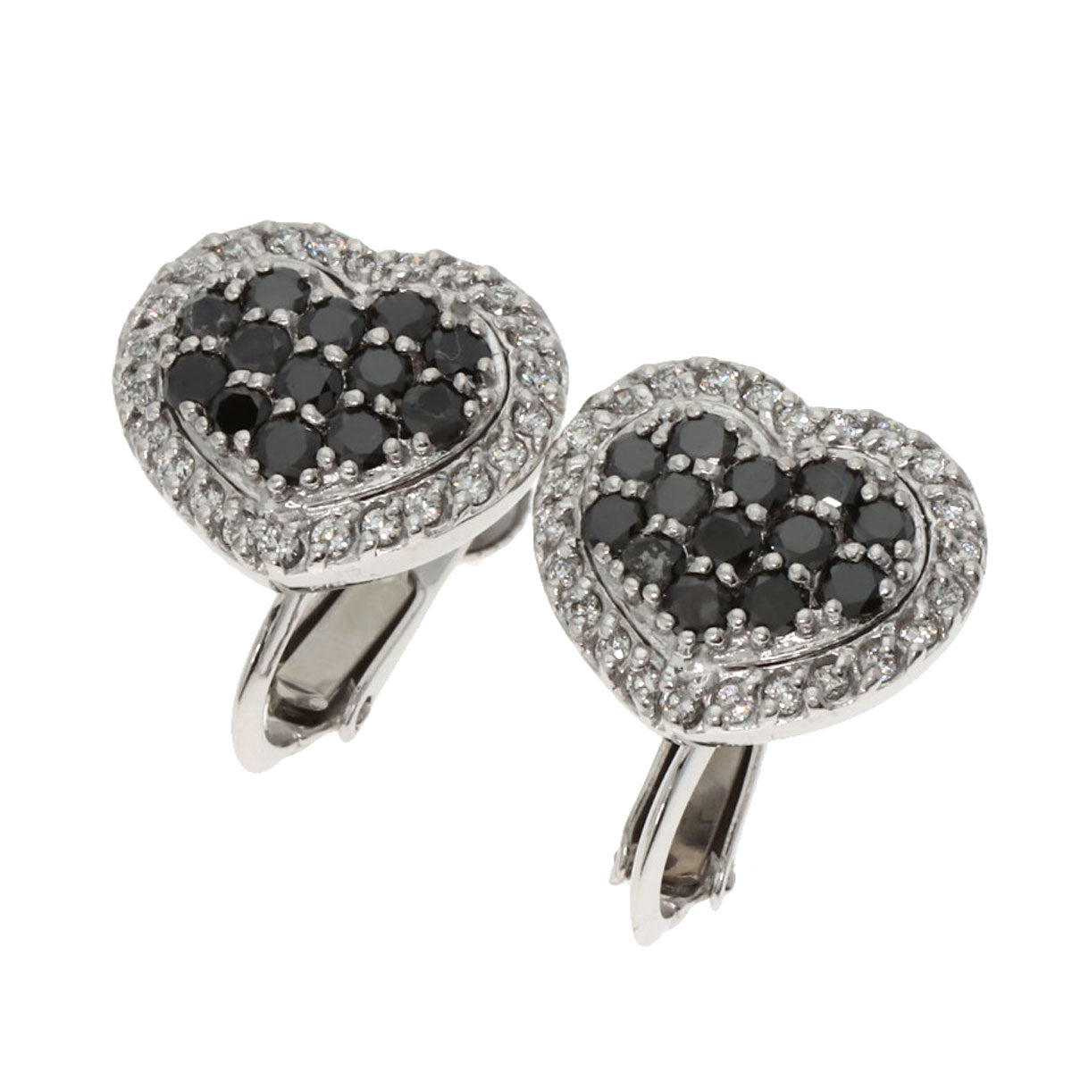 Ponte Vecchio Heart Diamond Black Diamond Earring K18 White Gold Ladies [Used]