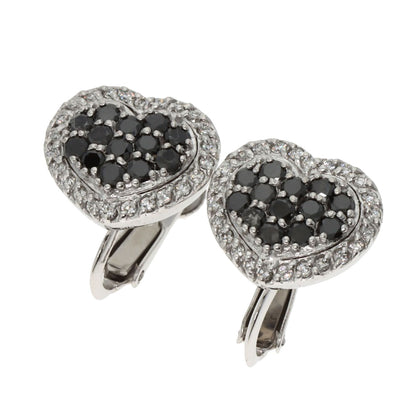 Ponte Vecchio Heart Diamond Black Diamond Earring K18 White Gold Ladies [Used]
