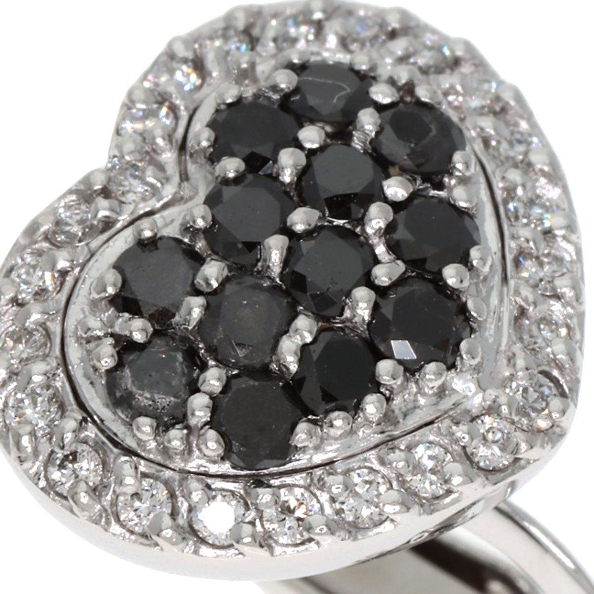 Ponte Vecchio Heart Diamond Black Diamond Earring K18 White Gold Ladies [Used]