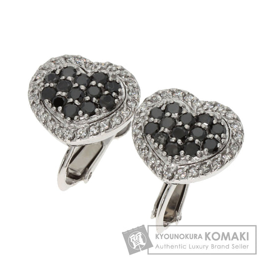Ponte Vecchio Heart Diamond Black Diamond Earring K18 White Gold Ladies [Used]