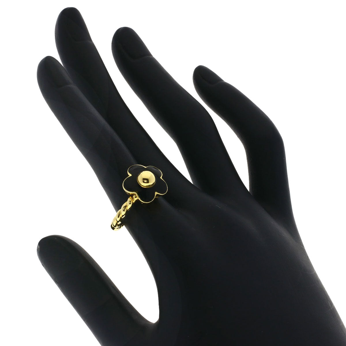 Ponte Vecchio Flower Motif Onyx Ring K18 Yellow Gold Ladies [Used]