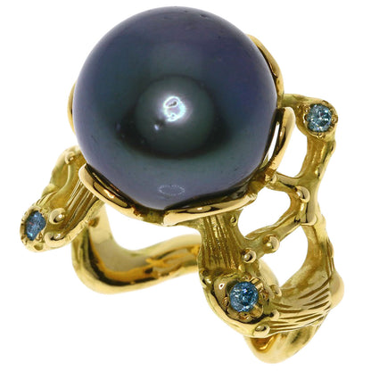 SHUN TAMURA Black Pearl Pearl Diamond Ring K18 Yellow Gold Ladies [Used]