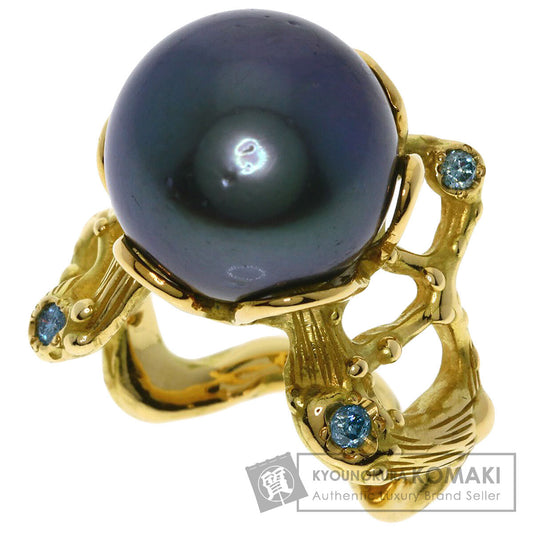 SHUN TAMURA Black Pearl Pearl Diamond Ring K18 Yellow Gold Ladies [Used]