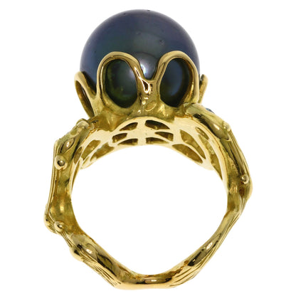 SHUN TAMURA Black Pearl Pearl Diamond Ring K18 Yellow Gold Ladies [Used]