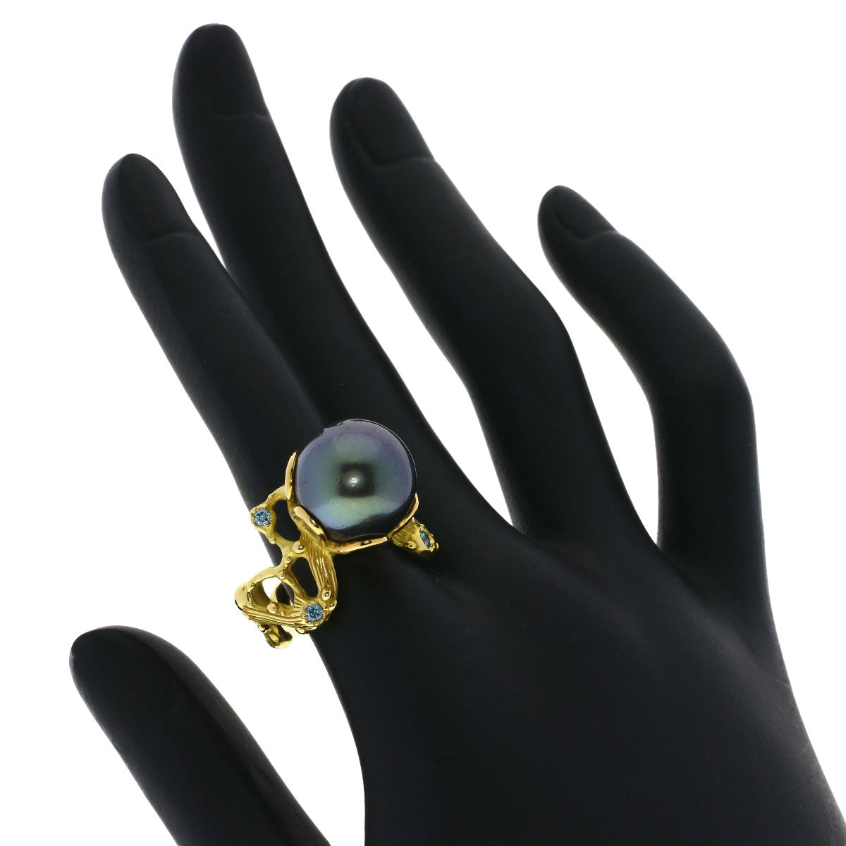 SHUN TAMURA Black Pearl Pearl Diamond Ring K18 Yellow Gold Ladies [Used]