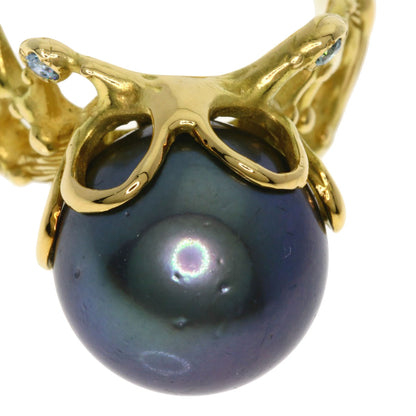 SHUN TAMURA Black Pearl Pearl Diamond Ring K18 Yellow Gold Ladies [Used]