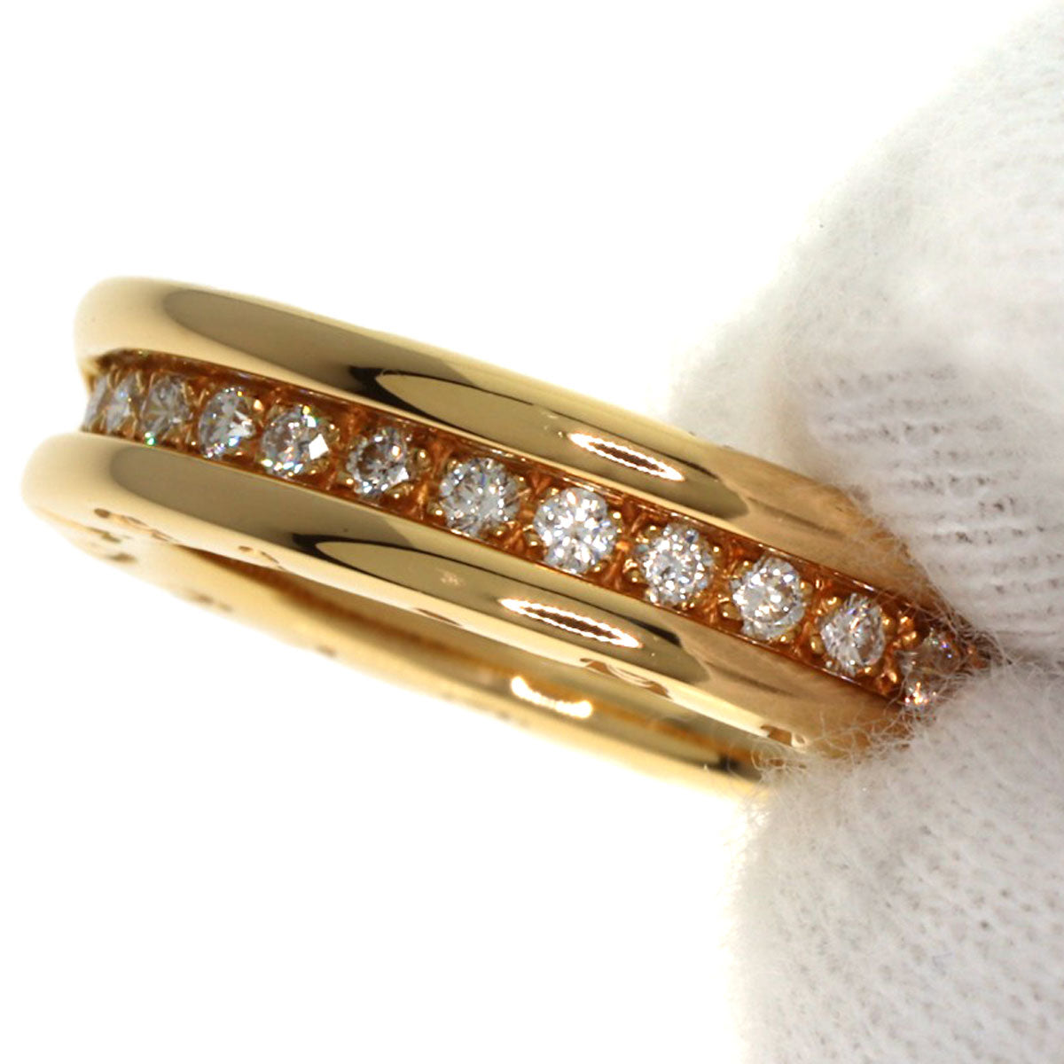 BVLGARI B.zero1 1 Band Full Diamond #49 Ring K18 Yellow Gold Ladies [Used]