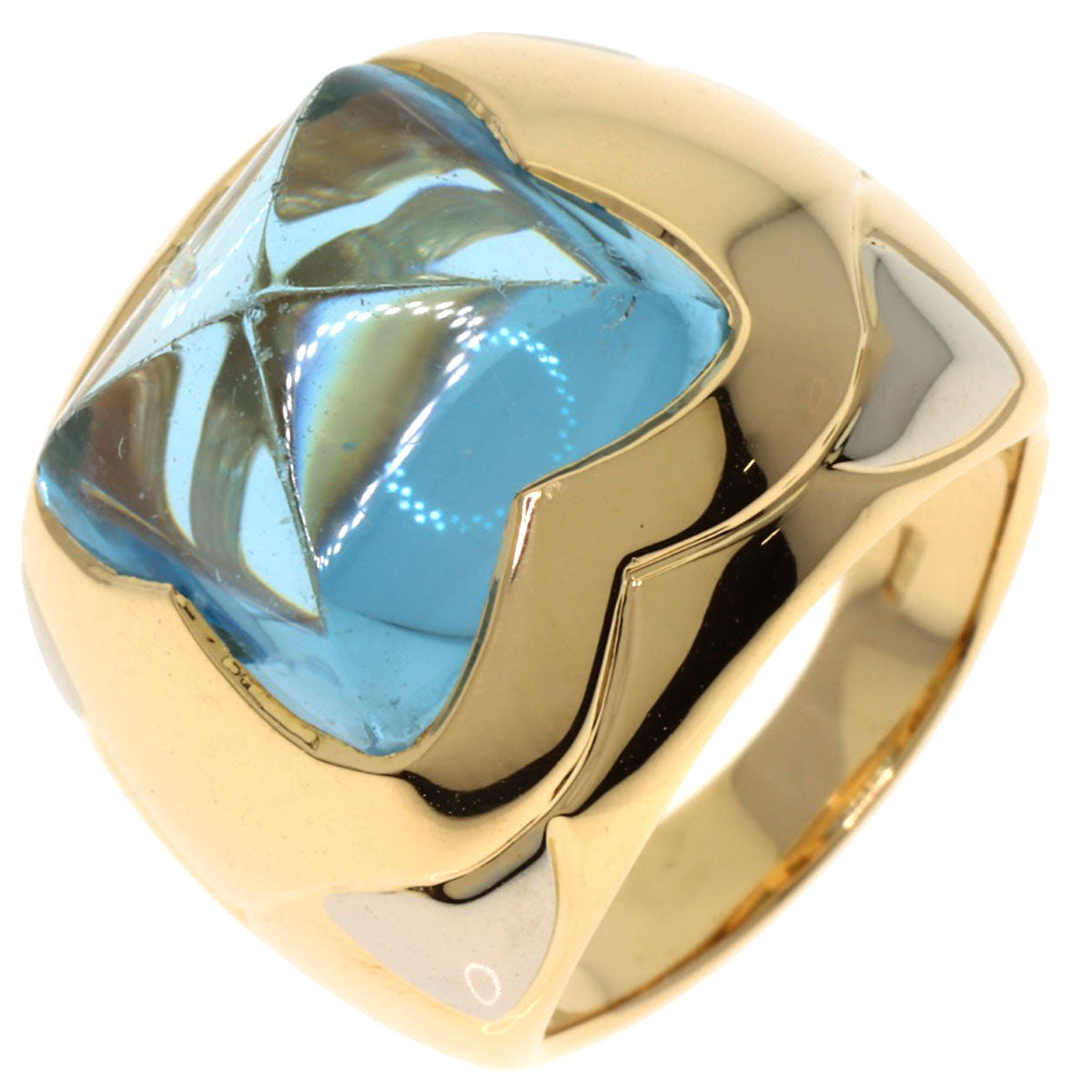 BVLGARI Piramide Blue Topaz Ring K18 Yellow Gold Ladies [Used]