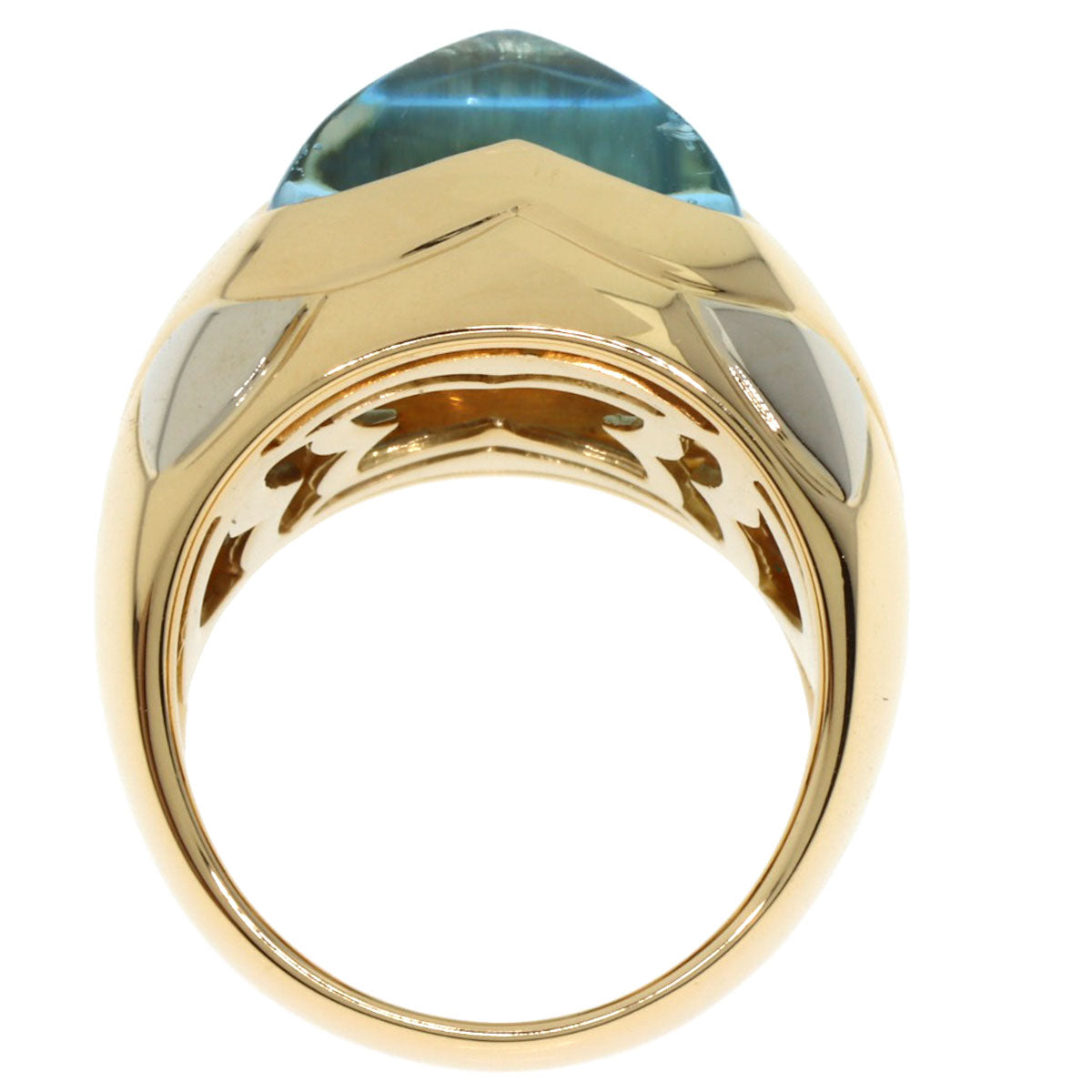 BVLGARI Piramide Blue Topaz Ring K18 Yellow Gold Ladies [Used]