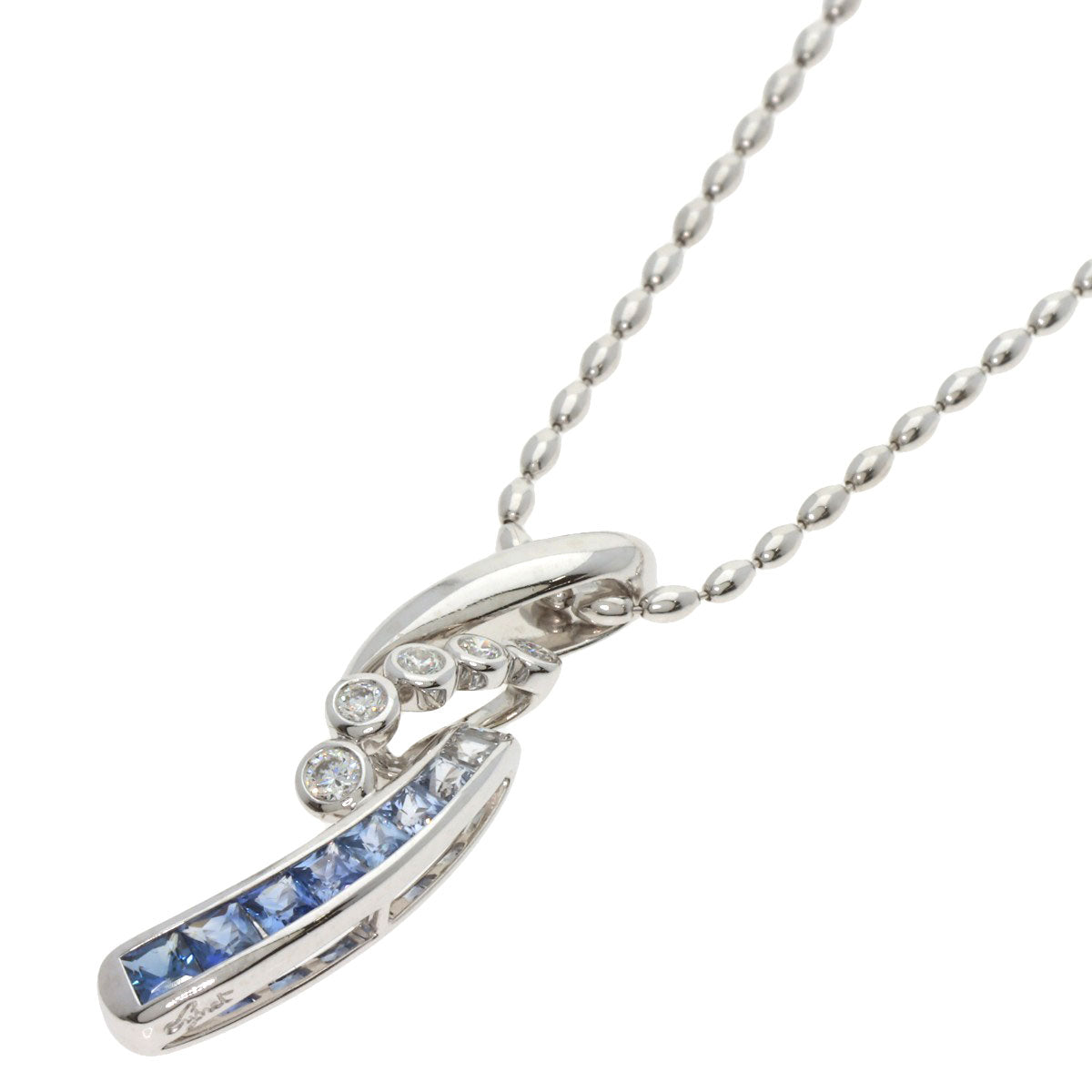 Jeunet Blue sapphire diamond Necklace K18 White Gold Ladies [Used]