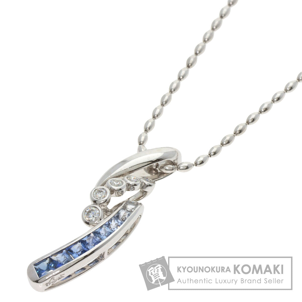 Jeunet Blue sapphire diamond Necklace K18 White Gold Ladies [Used]