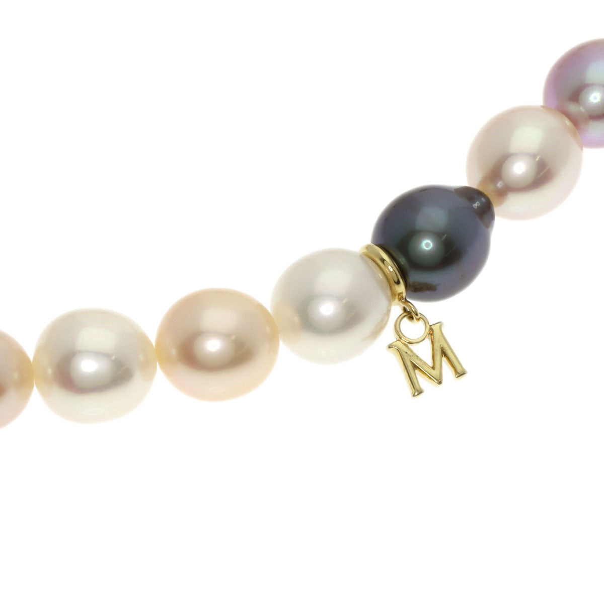 MIKIMOTO Multicolor Freshwater Pearl with Pearl M Charm Necklace K18 Yellow Gold Ladies [Used]
