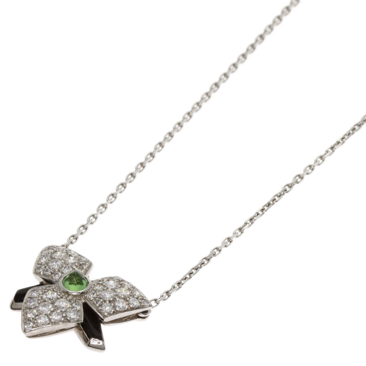 CARTIER Caress Dolchide Pal Cartier Tsavorite Onyx Diamond Necklace K18 White Gold Ladies [Used]