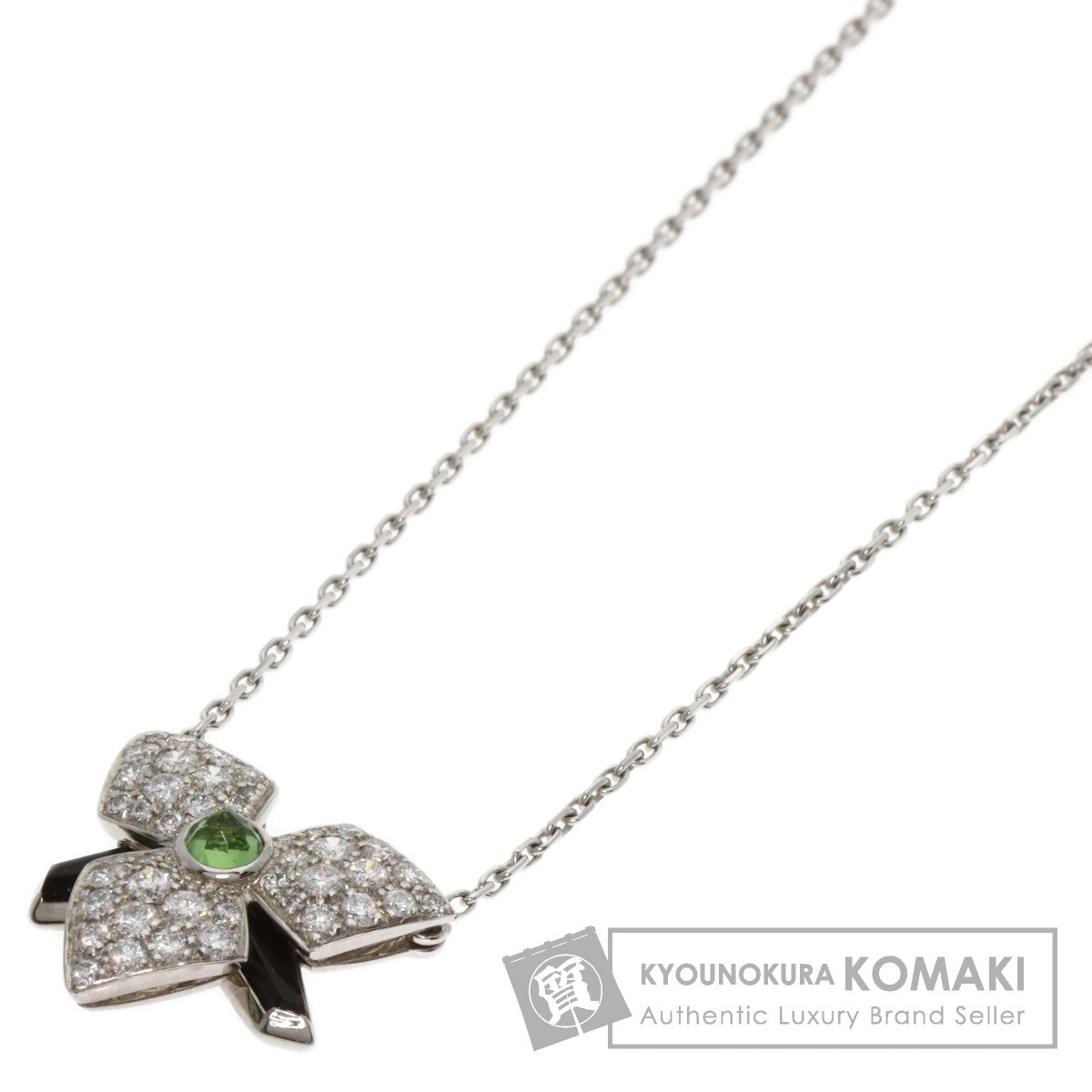 CARTIER Caress Dolchide Pal Cartier Tsavorite Onyx Diamond Necklace K18 White Gold Ladies [Used]