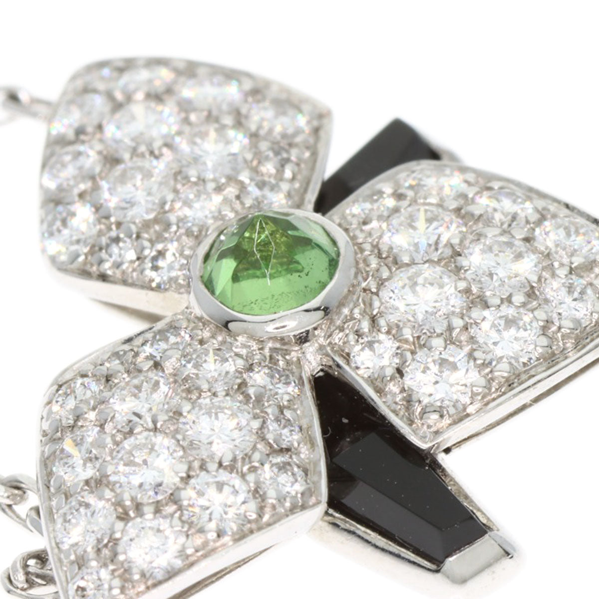 CARTIER Caress Dolchide Pal Cartier Tsavorite Onyx Diamond Necklace K18 White Gold Ladies [Used]