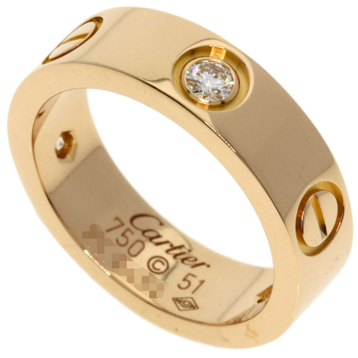 CARTIER love ring half diamond # 51 Ring K18 Pink Gold Ladies [Used]
