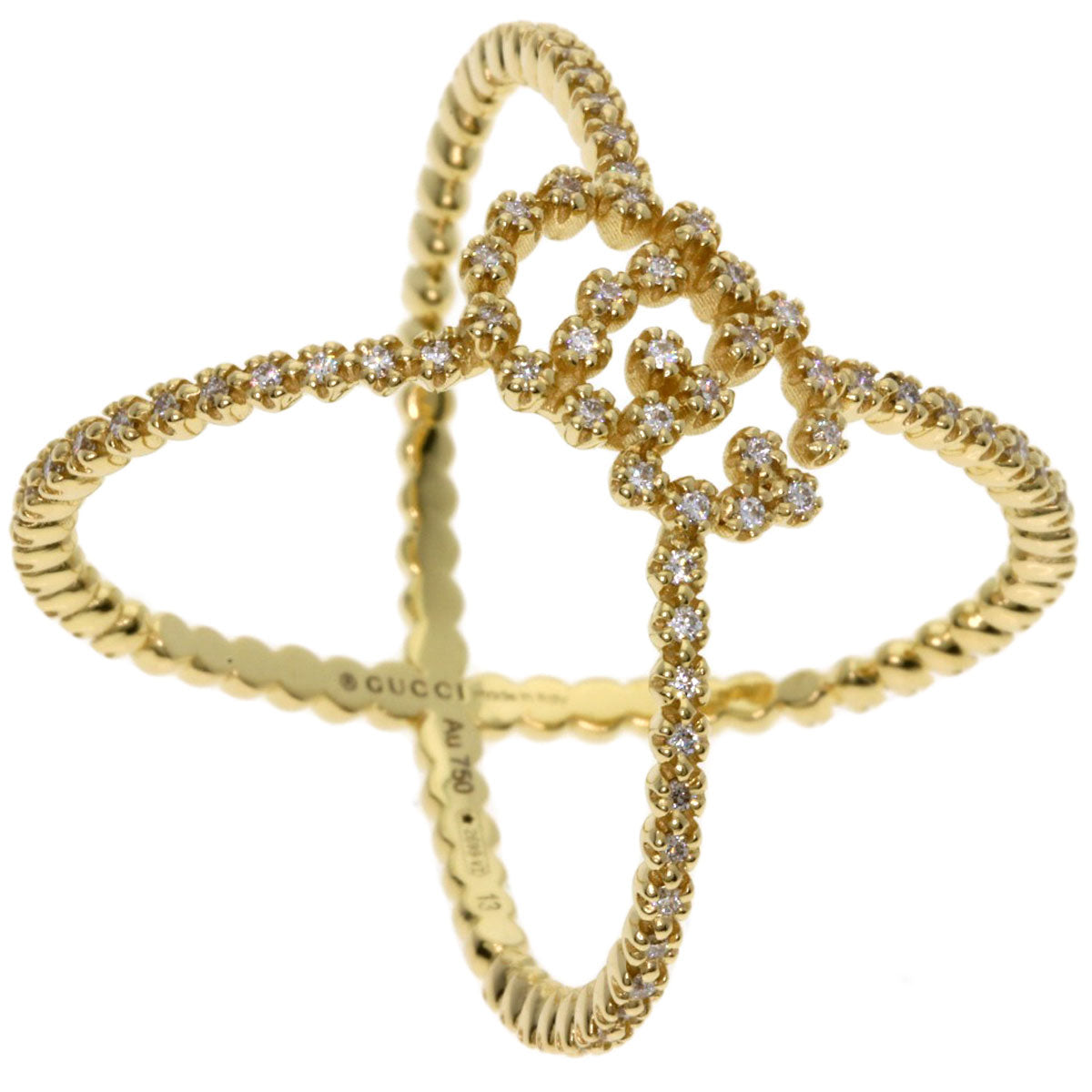 GUCCI GG Running Diamond #13 Ring K18 Yellow Gold Ladies [Used]