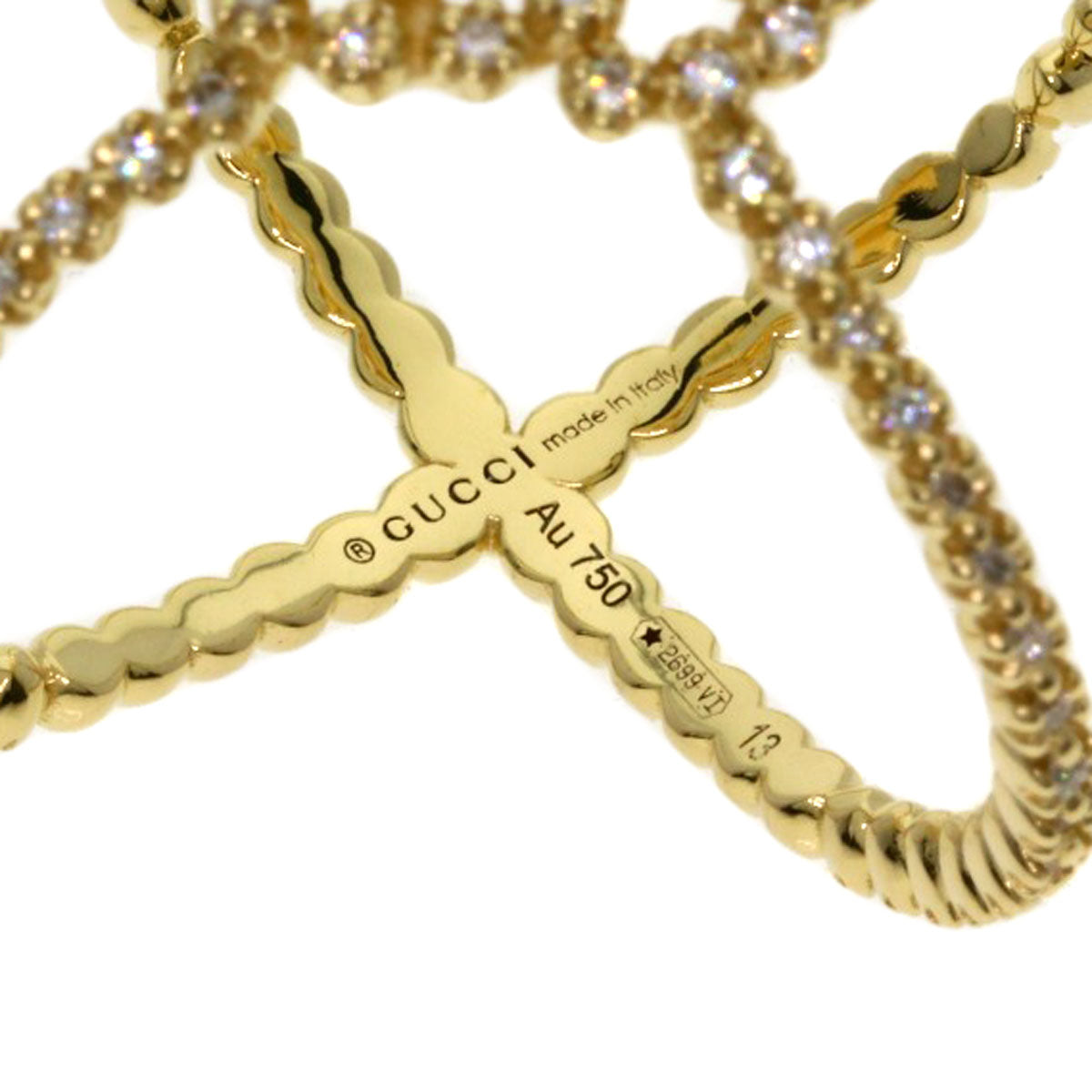 GUCCI GG Running Diamond #13 Ring K18 Yellow Gold Ladies [Used]