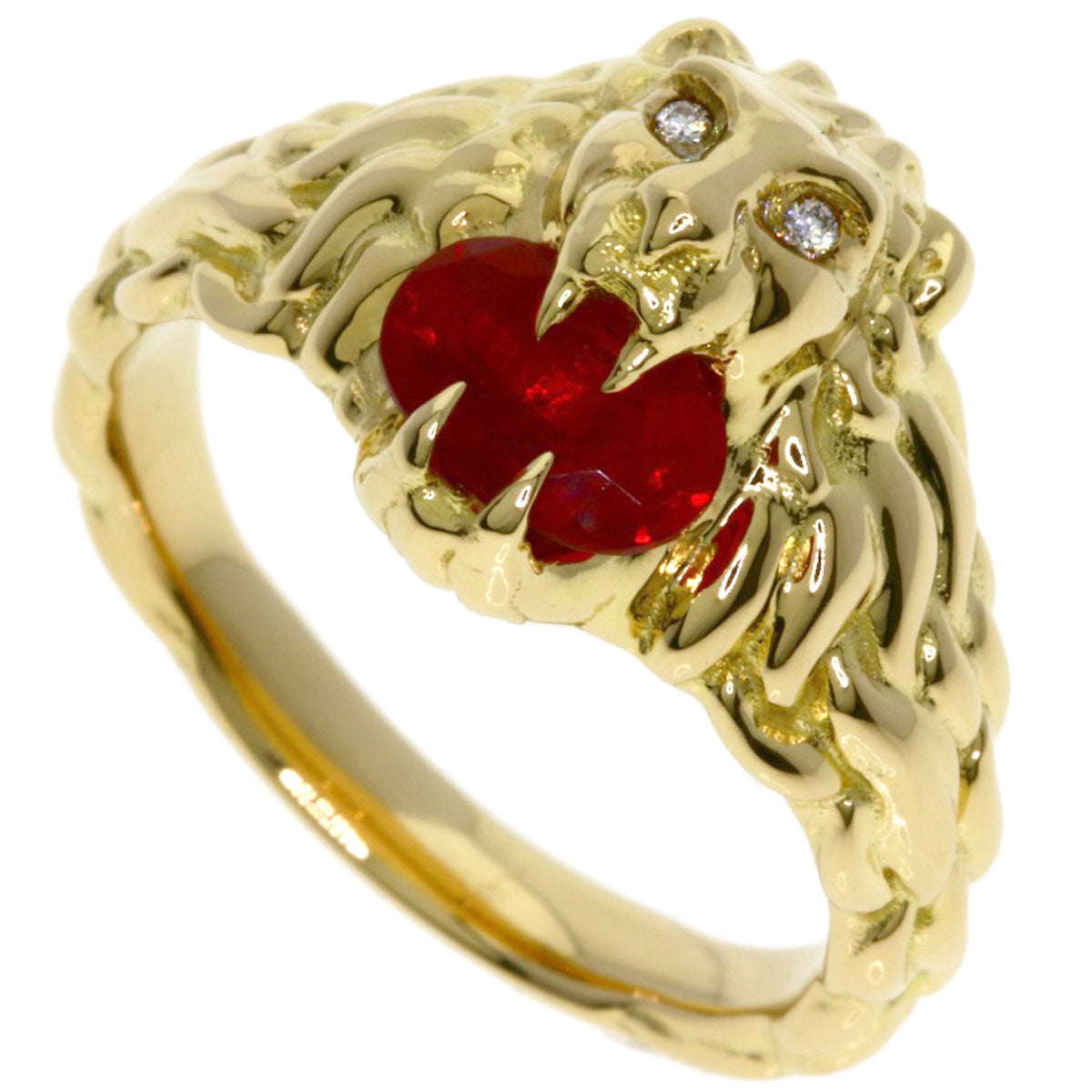 GUCCI Lionhead Fire Opal #15 Ring K18 Yellow Gold Ladies [Used]