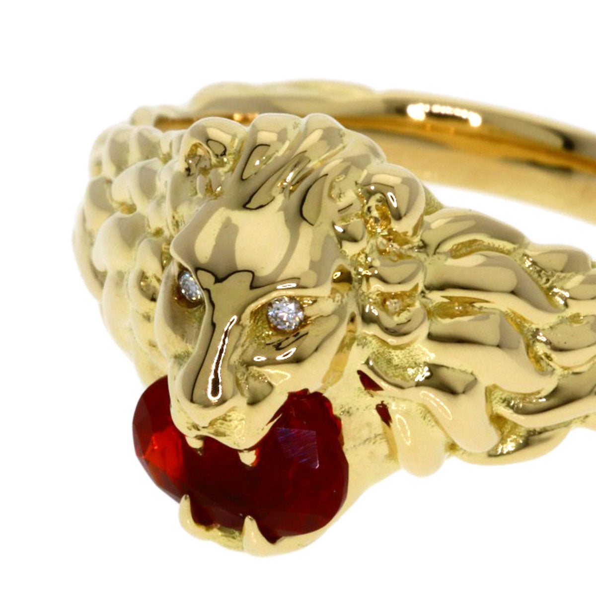 GUCCI Lionhead Fire Opal #15 Ring K18 Yellow Gold Ladies [Used]