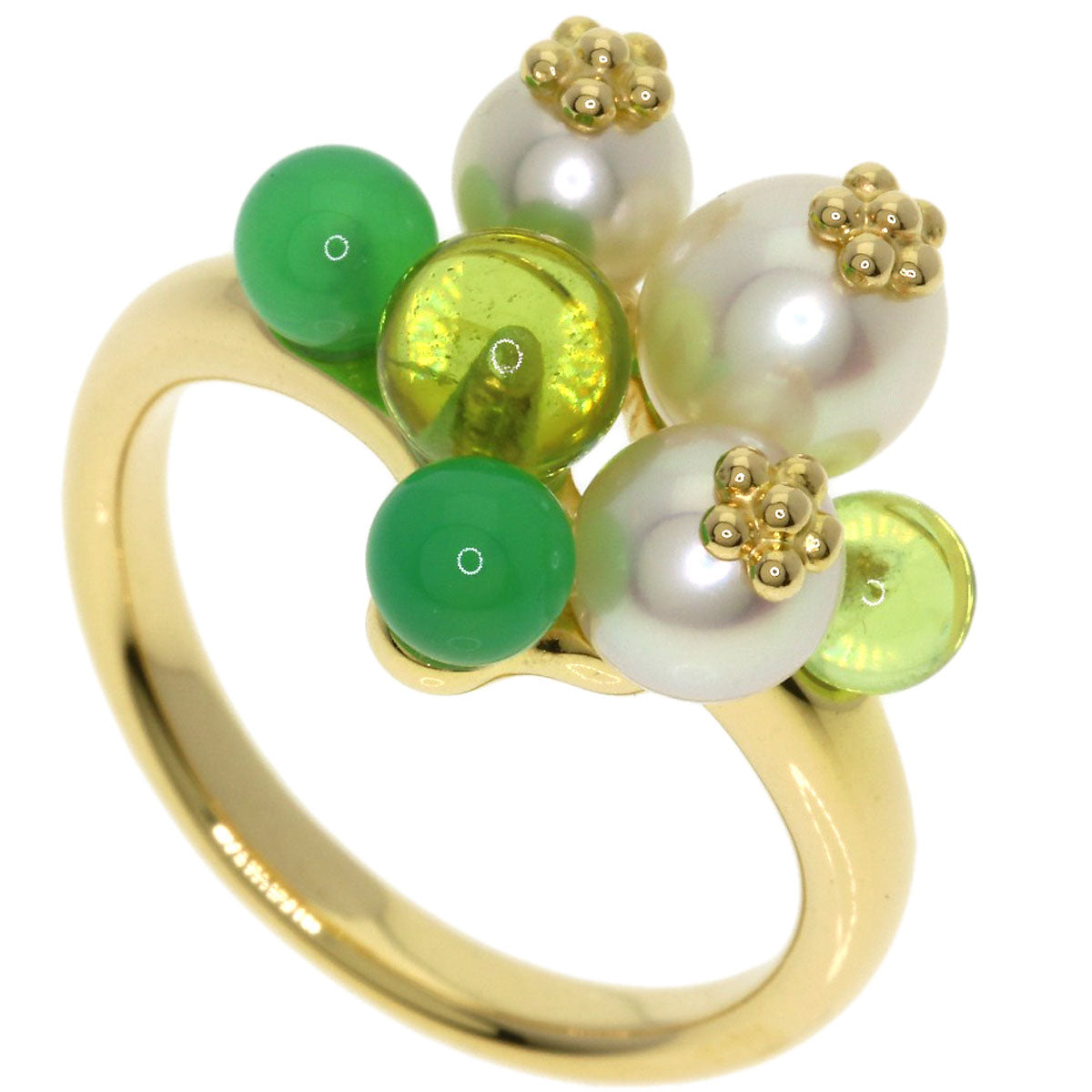 TASAKI Freshwater Pearl Peridot Chrysoprase Ring K18 Yellow Gold Ladies [Used]