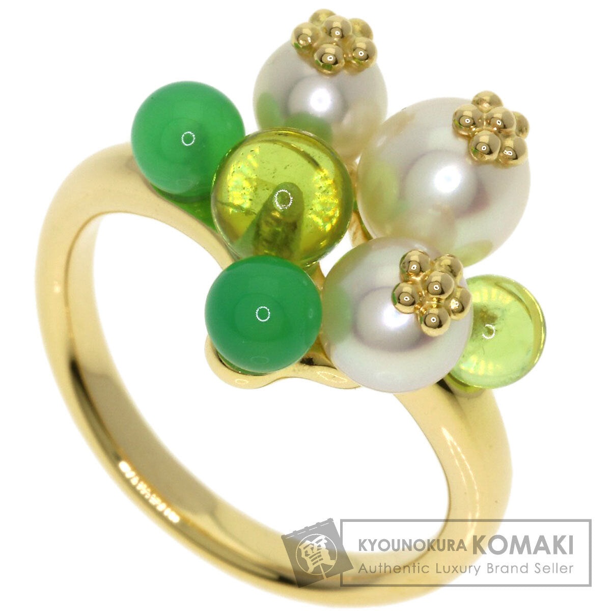 TASAKI Freshwater Pearl Peridot Chrysoprase Ring K18 Yellow Gold Ladies [Used]