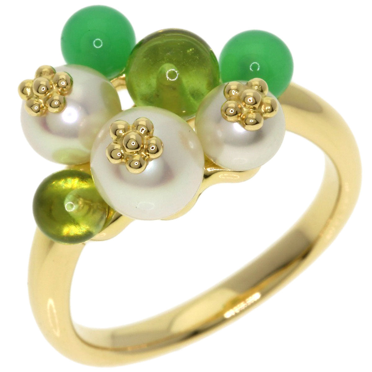 TASAKI Freshwater Pearl Peridot Chrysoprase Ring K18 Yellow Gold Ladies [Used]