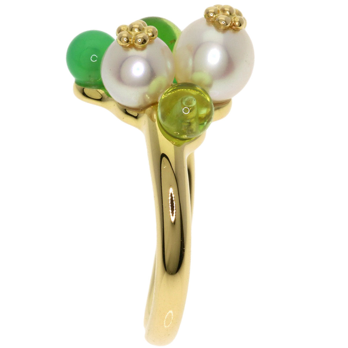 TASAKI Freshwater Pearl Peridot Chrysoprase Ring K18 Yellow Gold Ladies [Used]