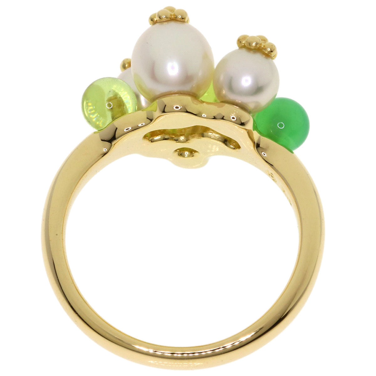 TASAKI Freshwater Pearl Peridot Chrysoprase Ring K18 Yellow Gold Ladies [Used]